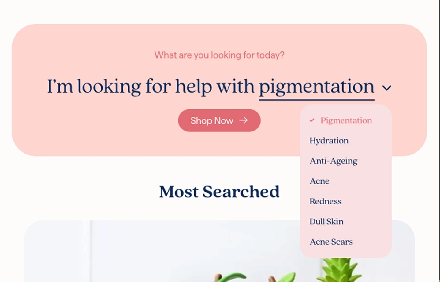 Skin Cupid's concern-led product navigation, helping shoppers browse Korean skincare by the needs relevant to them.